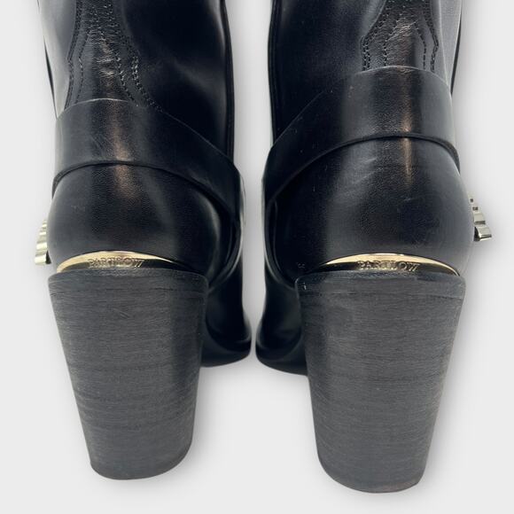 PARTLOW Charlotte Leather Buckle Western Booties In Nero Size 42 - Picture 5 of 14